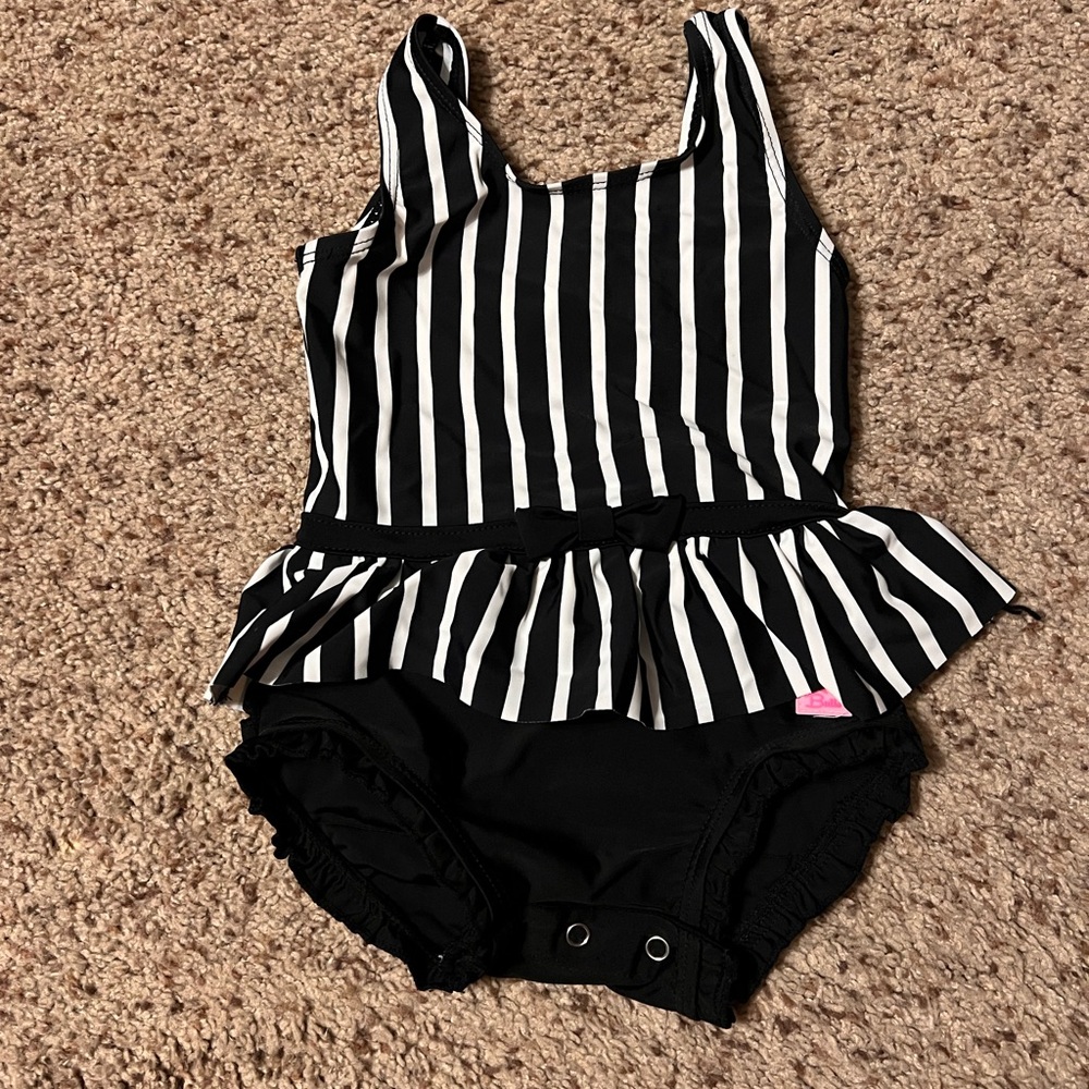 Black and White Striped Baby Swimsuit